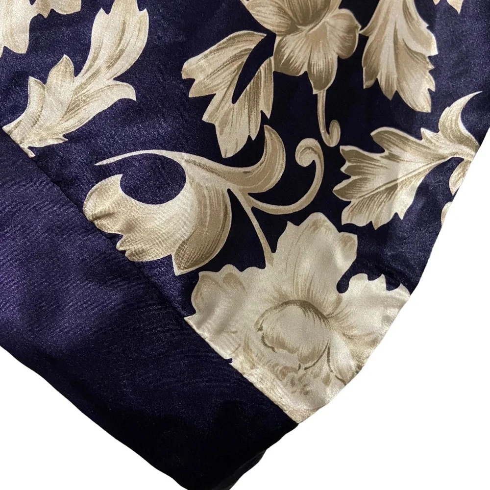 80’s VTG Adonna Kimono Satin Women’s Medium Floral Print Robe Navy Blue Romantic